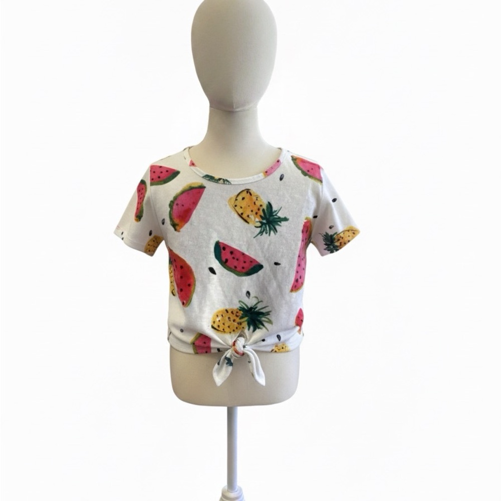 Girls SHEIN Fruit Print Short Sleeve Shirt